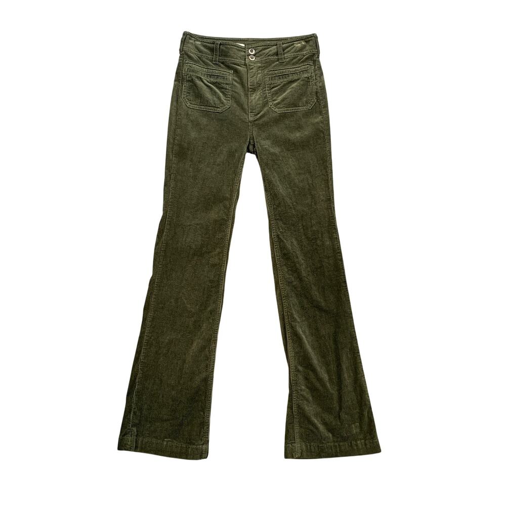 Pilcro Pants Womens 25 Moss Green Bootcut Corduroy Trouser Front Pockets Stretch